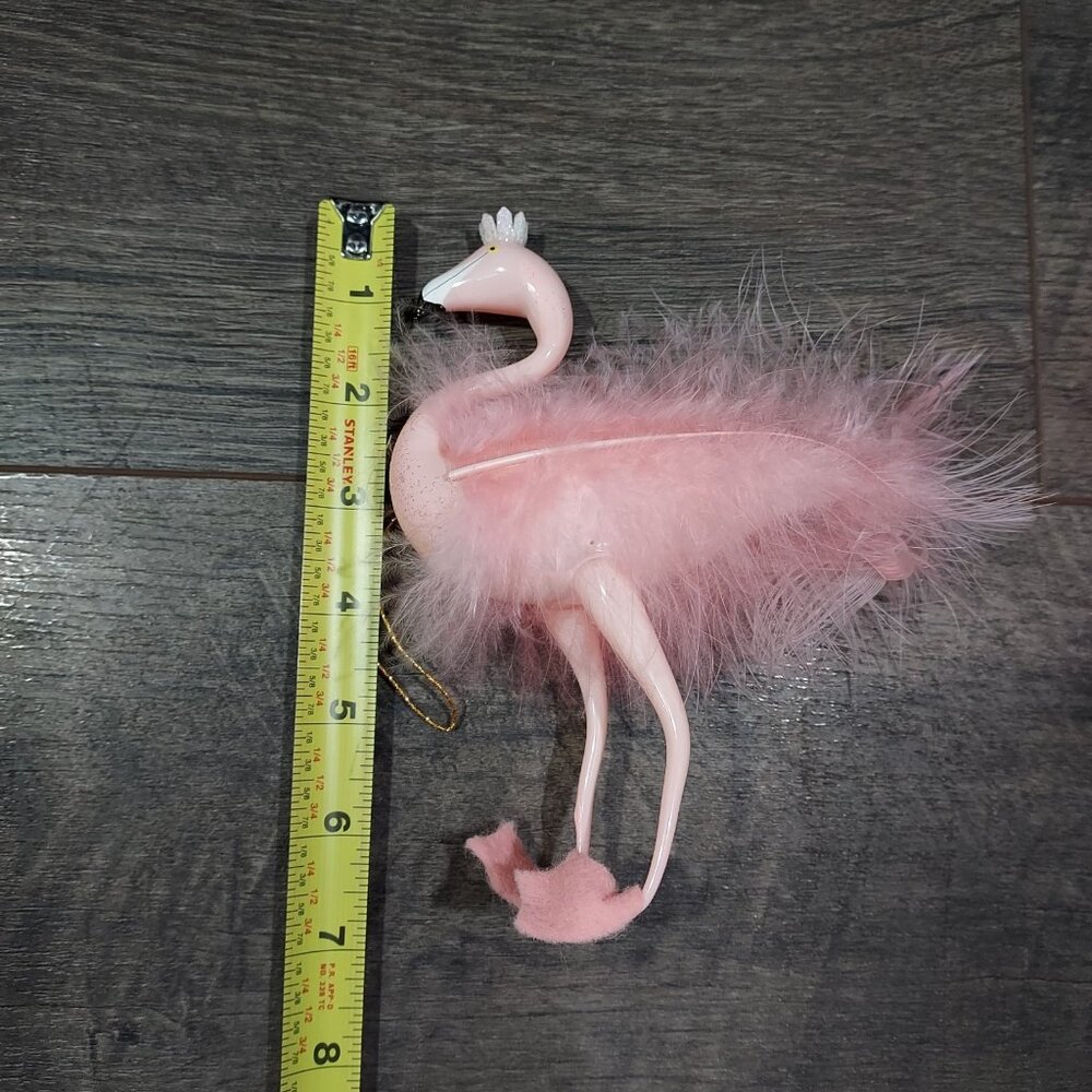 De Carlini Pink Glass Legs Flamingo Feathered Christmas Ornament Made In Italy - Picture 7 of 8